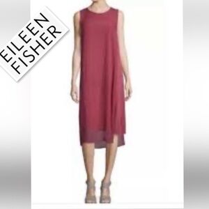 Eileen Fisher 100% Silk Rosewood Jewel Neck Dress Size XL